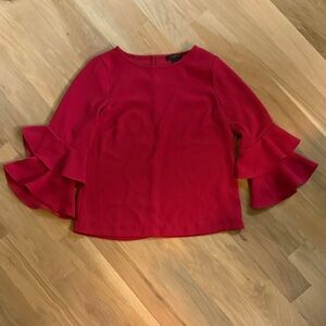 J. Crew Red Ruffle Sleeve Blouse